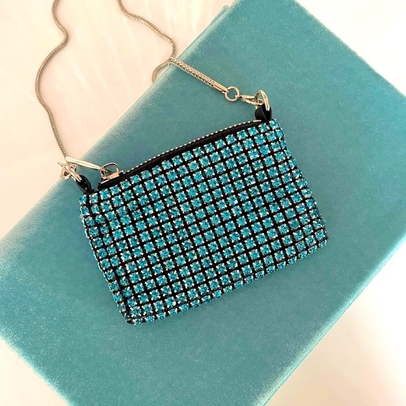 TIFFANY&Co STYLE Elegant Black and Blue Crystal mini Clutch purse crossbody - Picture 1 of 6